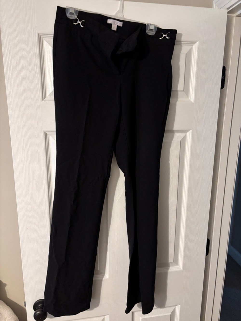 New York & Company Black Straight-Leg Pants with Silver-Tone Waist Accents